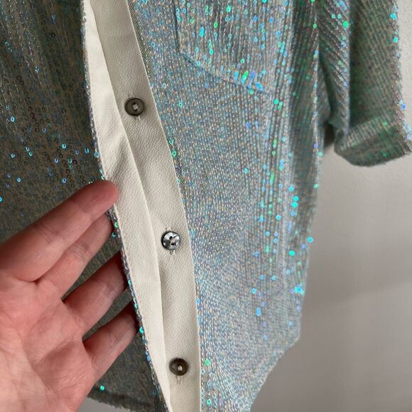 BOUTIQUE She + Sky oversized sequin sparkle glam coastal cowgirl boxy top - Picture 5 of 7